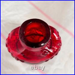 Vintage MCM Viking Glass & Rainbow Owl Bottle Decanter Ruby Red