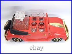 Vintage MCM Vw Beetle Convertible Musical Bar Cocktail Caddy Decanter 4 Glasses
