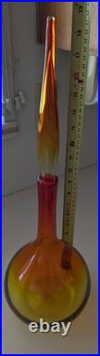 Vintage MCM WAYNE HUSTED BLENKO 18.75 w long stopper Amberina glass Decanter