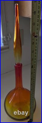 Vintage MCM WAYNE HUSTED BLENKO 18.75 w long stopper Amberina glass Decanter