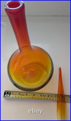 Vintage MCM WAYNE HUSTED BLENKO 18.75 w long stopper Amberina glass Decanter