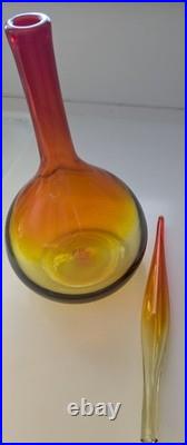 Vintage MCM WAYNE HUSTED BLENKO 18.75 w long stopper Amberina glass Decanter