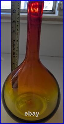 Vintage MCM WAYNE HUSTED BLENKO 18.75 w long stopper Amberina glass Decanter