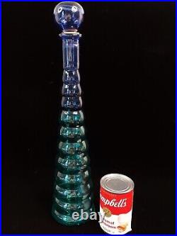 Vintage MCM blue green empoli glass decanter 17 inches