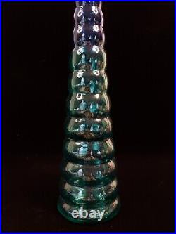 Vintage MCM blue green empoli glass decanter 17 inches