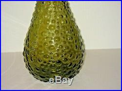 Vintage MID Century Empoli Olive Green Bubble Glass Genie Bottle Decanter 22