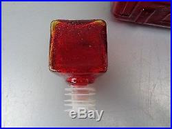 Vintage MID Century Italian Red Glass Decanter Bottle Italy
