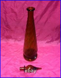 Vintage MID Century Large Swirl Amber Glass Genie Bottle 26 Empoli Decanter