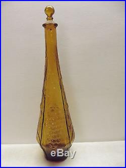 Vintage MID Century Modern Amber Glass Decanter Grape Bottle