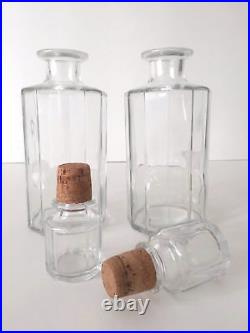 Vintage MID Century Modernist Bormioli Faceted Glass Decanter Bottels Set Of 2