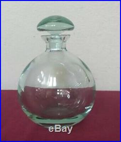 Vintage MOSER Czech Bulb Round Decanter Green Glass Port Brandy Whiskey 8