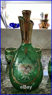 Vintage MURANO GLASS Decanter Liqueur Set With 24K Gold