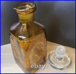 Vintage Made In West Germany Etched Ember Color Decanter With Woods Scene