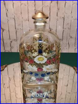 Vintage Made in Germany Hand-painted Glass bottle with a Peace Dove Flower motif