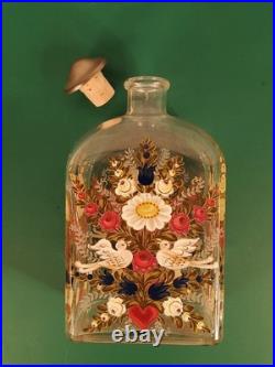 Vintage Made in Germany Hand-painted Glass bottle with a Peace Dove Flower motif