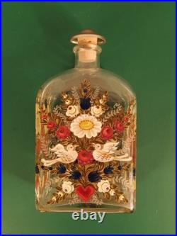 Vintage Made in Germany Hand-painted Glass bottle with a Peace Dove Flower motif