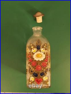 Vintage Made in Germany Hand-painted Glass bottle with a Peace Dove Flower motif