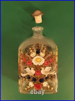 Vintage Made in Germany Hand-painted Glass bottle with a Peace Dove Flower motif