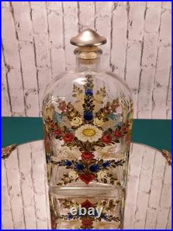 Vintage Made in Germany Hand-painted Glass bottle with a Peace Dove Flower motif