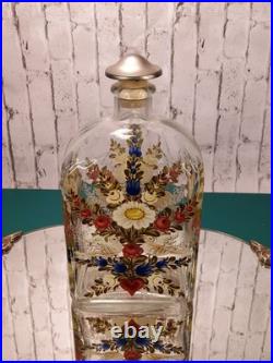 Vintage Made in Germany Hand-painted Glass bottle with a Peace Dove Flower motif