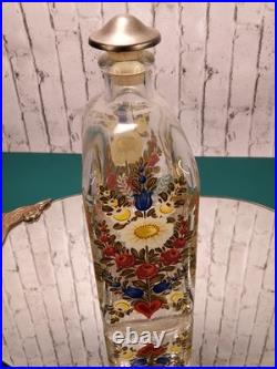 Vintage Made in Germany Hand-painted Glass bottle with a Peace Dove Flower motif