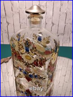 Vintage Made in Germany Hand-painted Glass bottle with a Peace Dove Flower motif