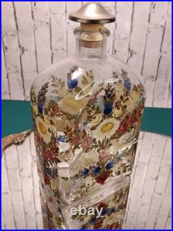 Vintage Made in Germany Hand-painted Glass bottle with a Peace Dove Flower motif