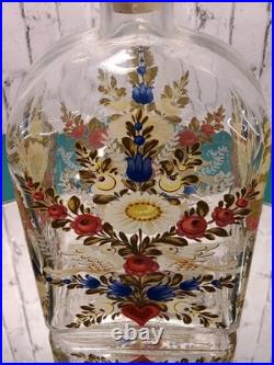 Vintage Made in Germany Hand-painted Glass bottle with a Peace Dove Flower motif
