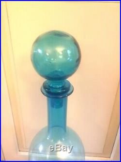 Vintage Made in Italy Glass Decanter Genie Bottle Empoli Blue 23