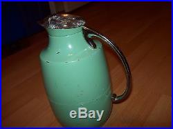 Vintage Manning Bowman Art Deco Green Thermos Carafe Pitcher Glass Metal Old $99