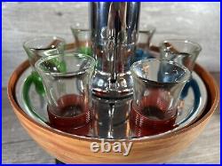 Vintage Marbled Bowling Ball Decanter Set 6 Shot Glasses MCM Barware- (READ)