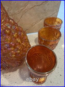 Vintage Marigold Grape Pattern Carnival Glass Decanter Set