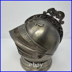 Vintage Medieval Knights Helmet Decanter Shot Glass Holder Bar Set