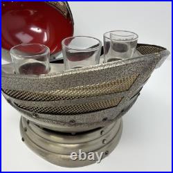 Vintage Medieval Knights Helmet Decanter Shot Glass Holder Bar Set