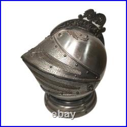 Vintage Medieval Knights Musical Helmet Decanter Shot Glass Holder Bar Set