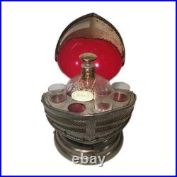 Vintage Medieval Knights Musical Helmet Decanter Shot Glass Holder Bar Set