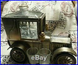 Vintage Metal Car Liquor Decanter with Glasses, Music Box Plays How Dry I Am