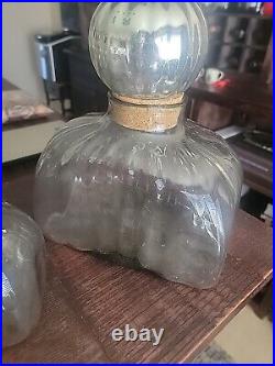 Vintage Mexican Hand Blown Ribbed Glass Decanters with Silver Mercury STOPPERS