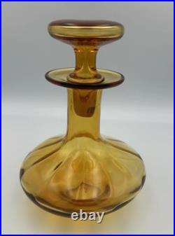 Vintage Mid Century Amber Glass Decanter With Stopper