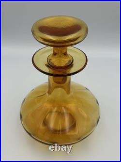 Vintage Mid Century Amber Glass Decanter With Stopper