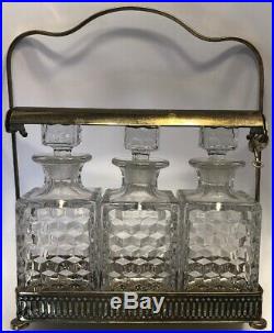 Vintage Mid Century Barware 3 Bottle Decanter Set with Case, Lock & Key