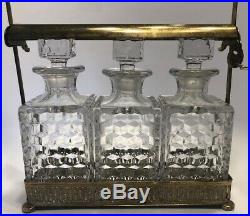 Vintage Mid Century Barware 3 Bottle Decanter Set with Case, Lock & Key