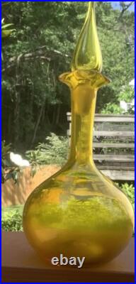 Vintage Mid Century Blenko Art Glass Decanter & Flame Stopper #37-Jonquil-GLOWS