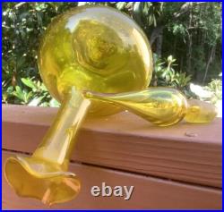 Vintage Mid Century Blenko Art Glass Decanter & Flame Stopper #37-Jonquil-GLOWS