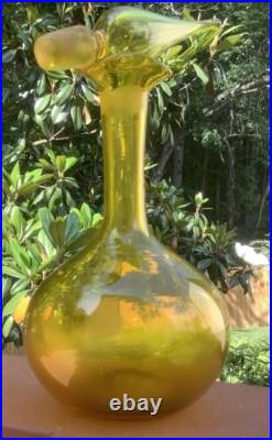 Vintage Mid Century Blenko Art Glass Decanter & Flame Stopper #37-Jonquil-GLOWS