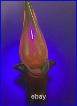 Vintage Mid Century Blenko Art Glass Decanter & Flame Stopper #37-Jonquil-GLOWS