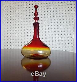 Vintage Mid Century Blenko Blown Glass Decanter Joel Myers 6516 Amberina