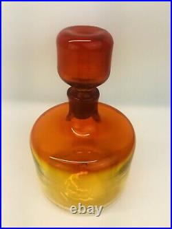 Vintage Mid Century Blenko Glass Bottle Decanter With Stopper Amberina Signed