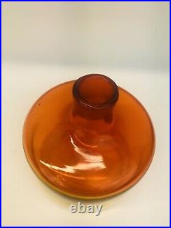 Vintage Mid Century Blenko Glass Bottle Decanter With Stopper Amberina Signed