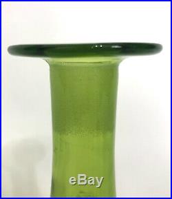 Vintage Mid Century Blenko Green Glass Optic Decanter with Ball Stopper